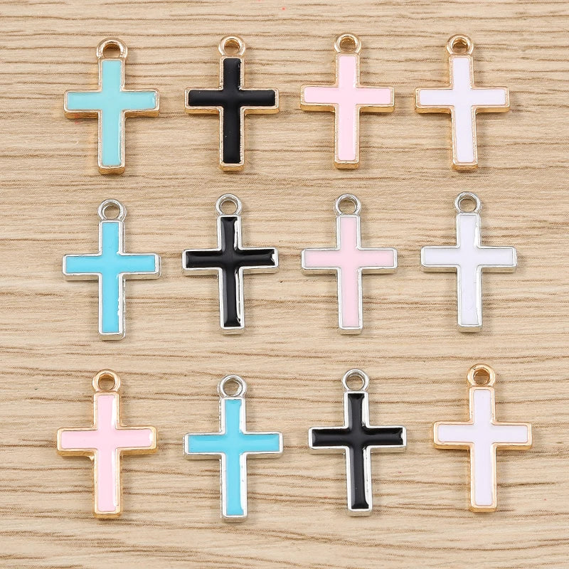 10 Piece Cute Enamel Cross Charms for Jewelry Making