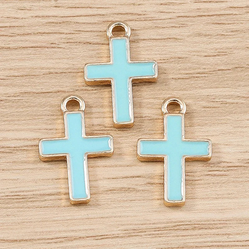 10 Piece Cute Enamel Cross Charms for Jewelry Making