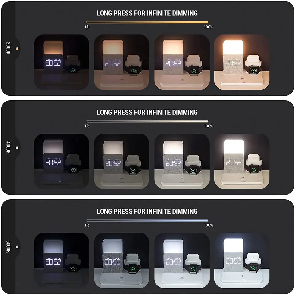 4 in 1 Fast Wireless Charging Station with Alarm Clock