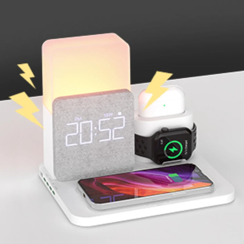 4 in 1 Fast Wireless Charging Station with Alarm Clock