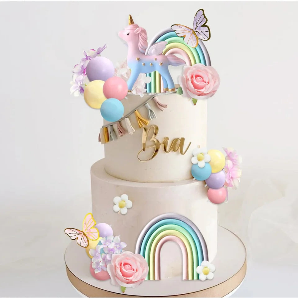 Rainbow Unicorn Flower Cake Decoration Set