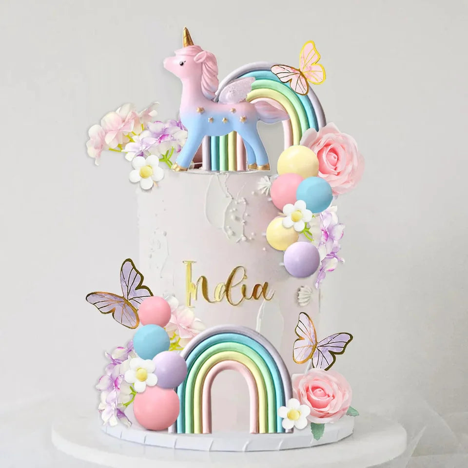 Rainbow Unicorn Flower Cake Decoration Set