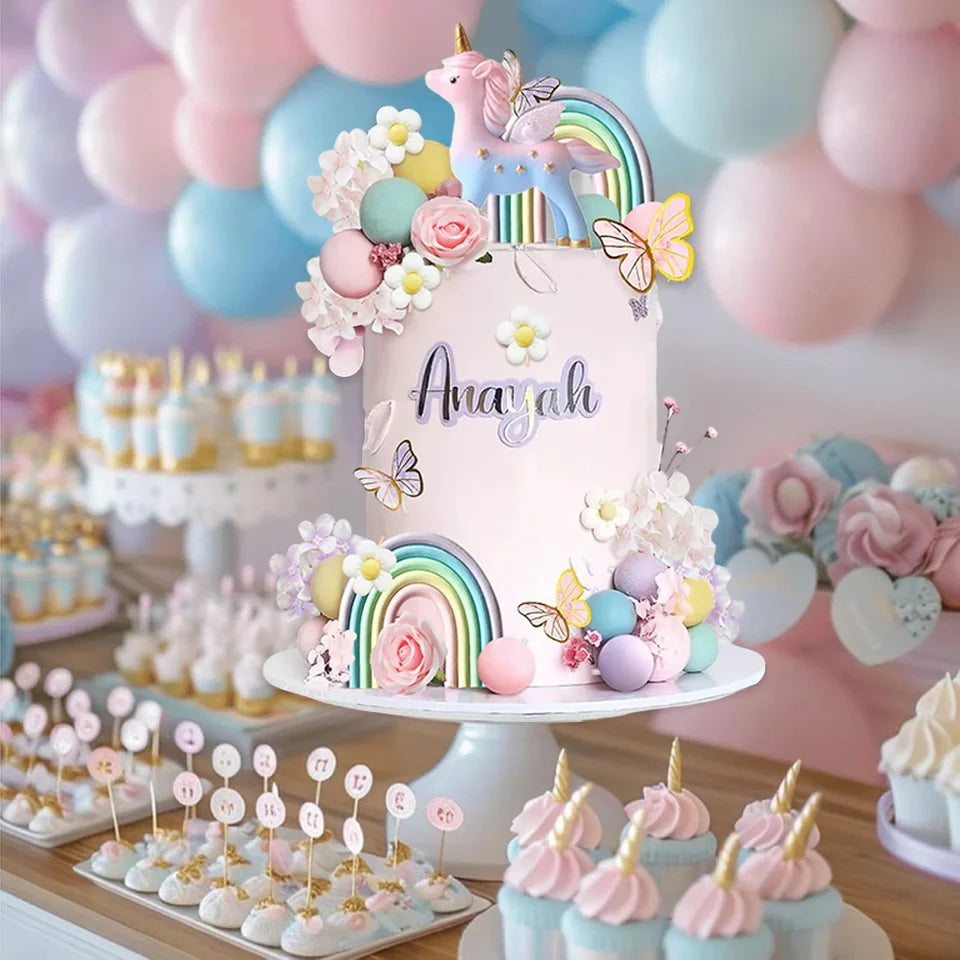 Rainbow Unicorn Flower Cake Decoration Set