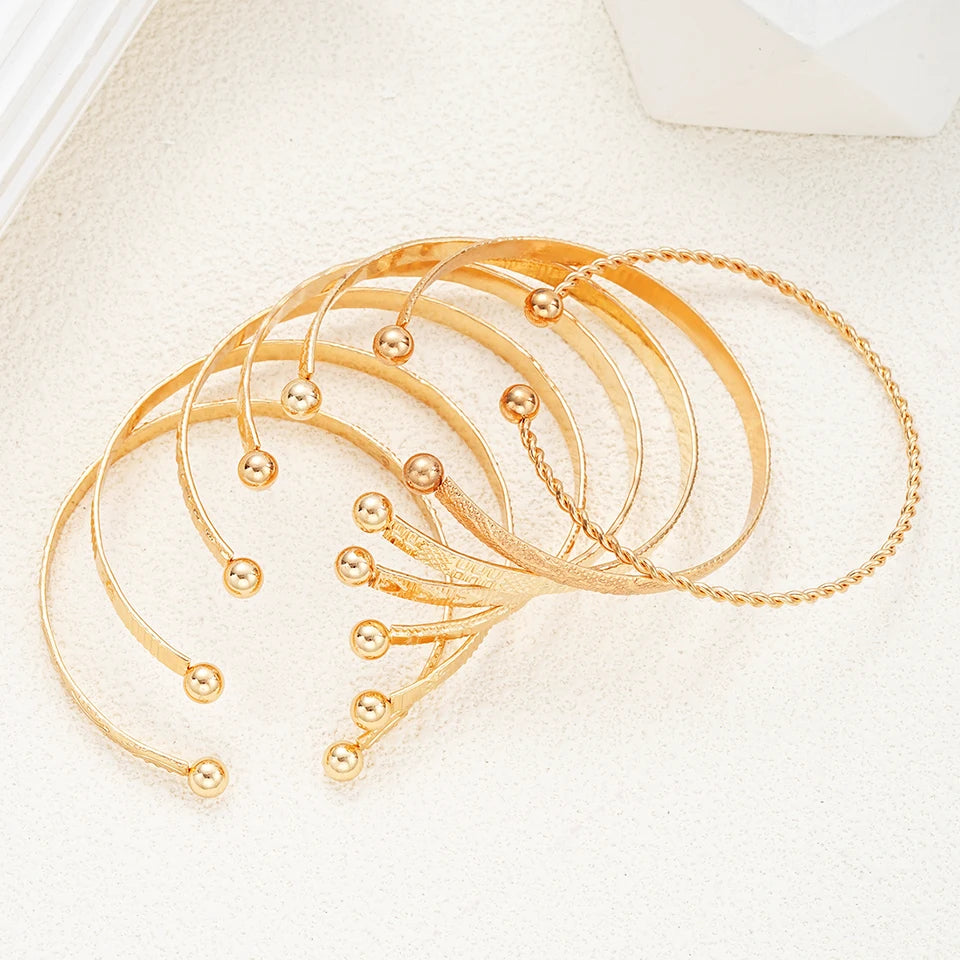 7 Piece Punk Gold Color Bracelets for Women